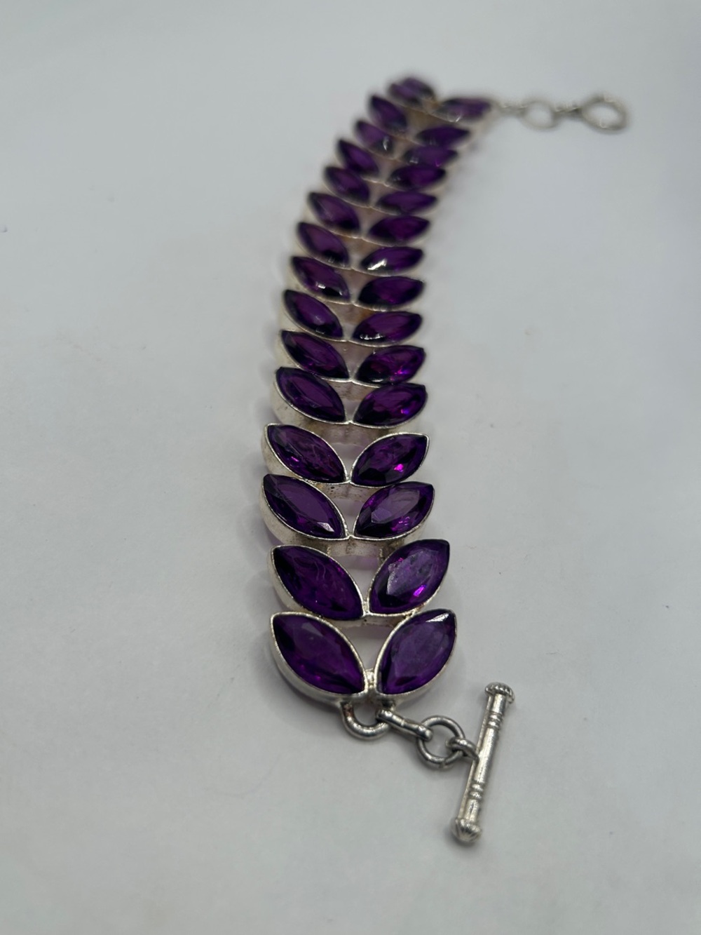 Silver Purple Marquise Amethyst Stones Link Bracelet